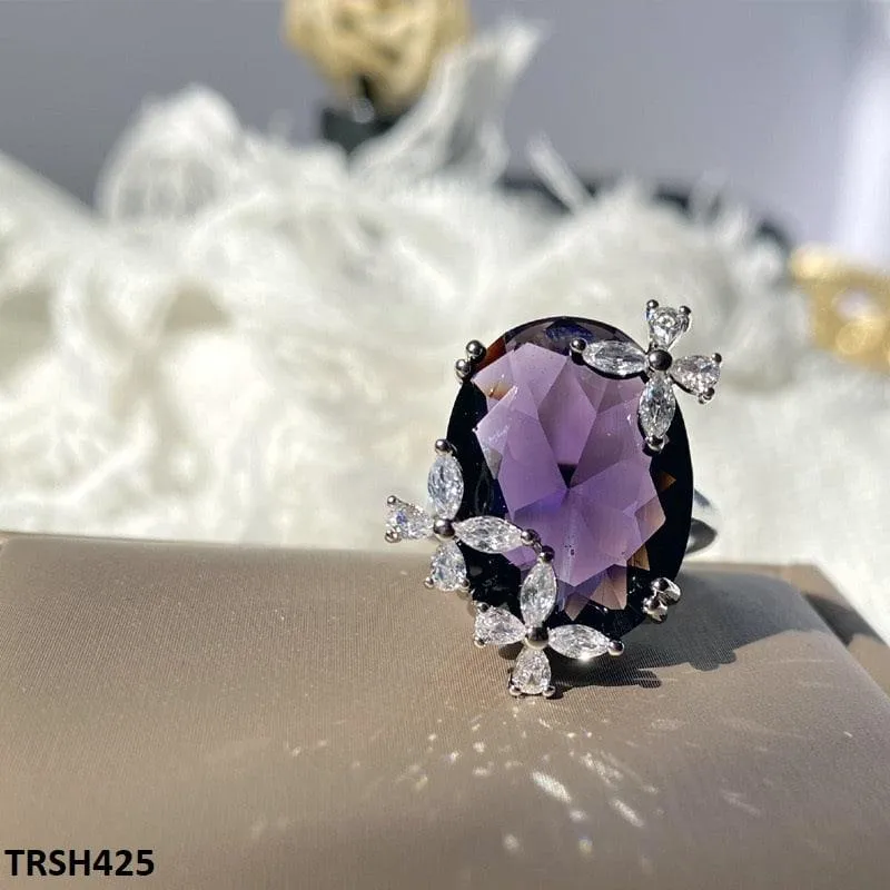 Zircon Amethyst Flower Adjustable Ring