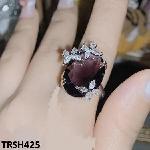 Zircon Amethyst Flower Adjustable Ring